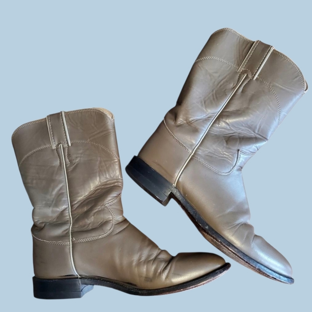 Justin Boots Taupe Brown Leather Western Cowboy Boots